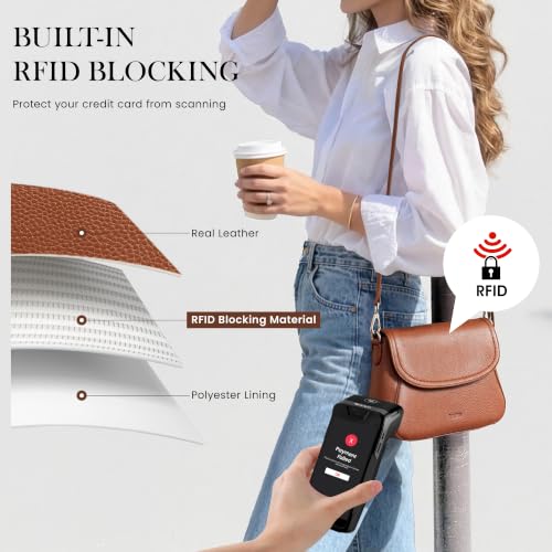 befen Genuine Leather Saddle Crossbody Bags for Women with RFID Blocking, Small Flap Cross Body Purse Hangbags - color: Cognac Brown