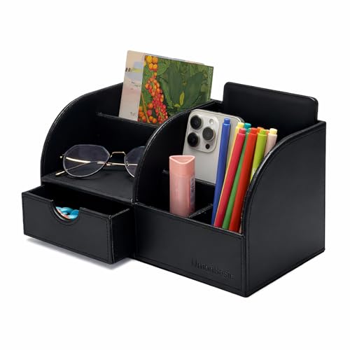 UnionBasic Desk Organizer - Multifunctional Leather Desktop Pen Holder Storage Box - Business Card/Pen/Pencil/Mobile Phone/Stationery Holder, Black | Faux Leather, Desktop Pen Holder Storage Box, Business Card/Pen/Pencil/Mobile Phone/Stationery Holder - c
