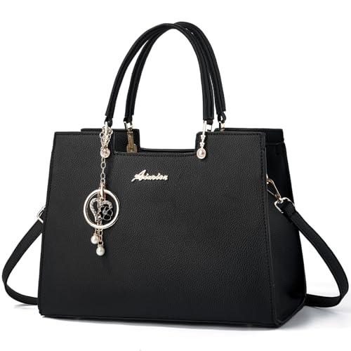 ALARION Purses and Handbags for Women Satchel Purse,PU Leather Tote Bag Crossbody Top Handle Bags with Zipper - color: Lizi Black