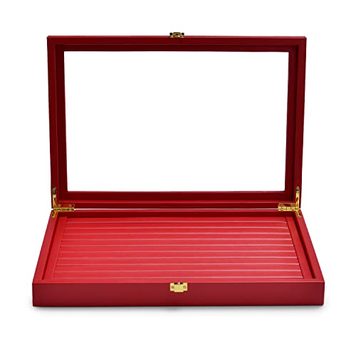 Oirlv Luxury Leather Rings Earrings Organizer Tray with Clear Lid Jewelry Display Box with Acrylic Lid Stackable Jewelry Box Drawer Inserts - color: Red, size: 10 Slot
