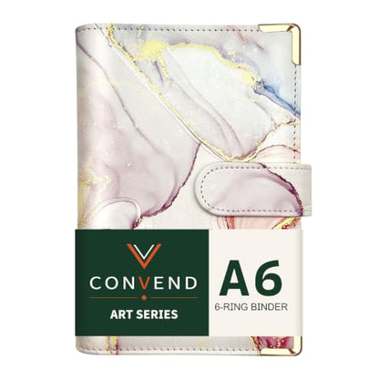 Convend A6/A5 Refillable 6 Ring Faux Leather Budget Binder,Mini Notebook Binder Cover for A6 Filler Paper,Loose Leaf Personal Planner Cover with Magnetic Buckle Closure (Marble Pink) - color: Marble Pink, size: Art-A6