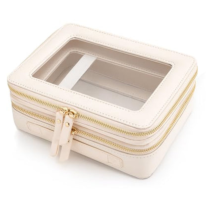 Aveniee Large Clear Makeup Bags, Double Layer Cosmetic Bags with Separate Brush Compartment, Travel Toiletry Bag Cosmetic Train Case, Travel Accessories Organizer for Women(2 Layers, White) - color: Off-White, style: Dual Layer