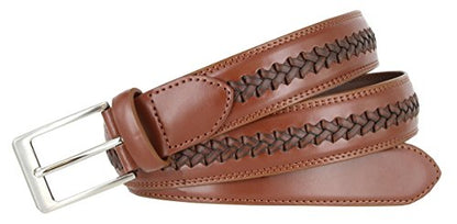 Men's Crossweave Braided Woven Laced Leather Dress Casual Belt 1-3/8" = 35mm wide - color: Tan, size: 36