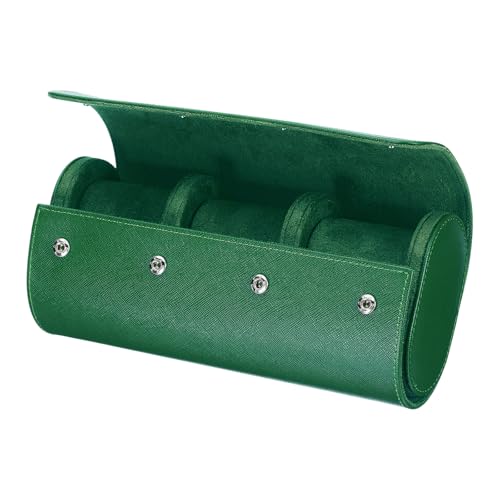 HARFINGTON Watch Roll Travel Case 3 Slot Portable Leather Watch Case for Men and Women, Watches Storage Organizer with Removable Pillow for Traveling, Display, Cross-grain Textured Green - color: Green, size: 3 Slot