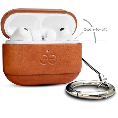 Dreem Real Leather AirPods Pro 3 Case Cover, Keychain Carabiner Clip, for Apple AirPods Pro 3 Case, Leather + Protective Hard Plastic Shell, MagSafe OK, with Reveal Motion Effect [Om:Caramel] - color: *Real Leather* Caramel, size: AirPods Pro 3