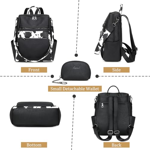 AGLOD Leather Backpack Purse for Women Designer Ladies Shoulder Bag Fashion Faux Work Travel Handbags - color: Cow Black