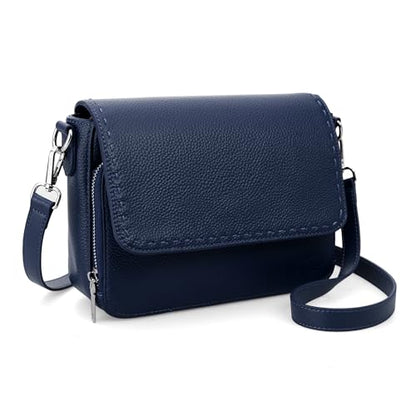 befen Genuine Leather Crossbody Bags for Women Medium Purse with Built in RFID Wallets Womens Cross Body Travel Purses - color: Navy Blue