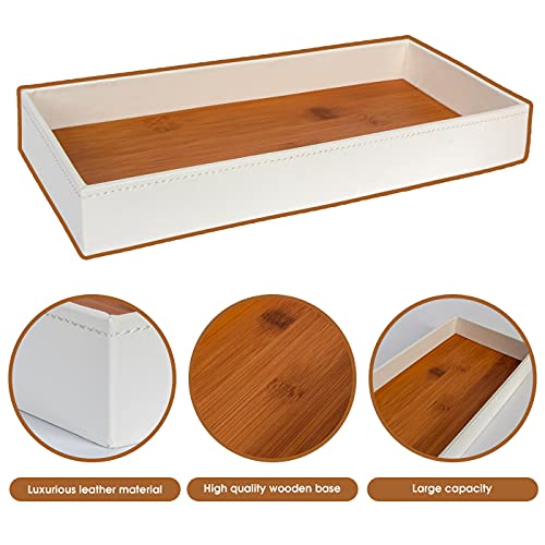 J JACKCUBE DESIGN Leather Bamboo Vanity Tray, Bathroom Organizer, Catch All Valet Tray for Women Perfume, Jewelry, Makeup, Candles, Key, Phone, Sunglasses (White)- MK205B - color: White