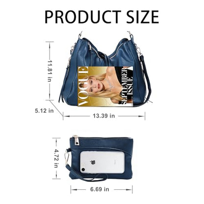 Auralith Purses for Women, 3-in-1 Hobo Crossbody Shoulder Handbags Bags | PU leather hobo purses set large capacity lightweight daily travel work - color: 2pcs-blue