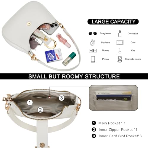 KKXIU Shoulder Bag for Women Trendy Everyday Purse Cute Handbag | Removable Short Strap, Extra Gold Chain for Versatile Style,Inner Zipper Pocket & 3 Card Slots, PU Vegan Leather - color: White