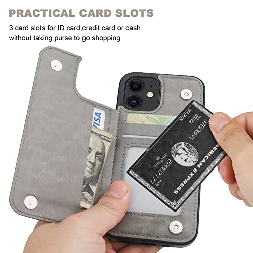 ONETOP for iPhone 12 & iPhone 12 Pro Wallet Case with Card Holder,Gray | Kickstand,ID/Cash Holder,Case Wallet with Card Slots,Double Magnetic Clasp,Durable PU Leather Shockproof Cover for Women Men - color: Gray