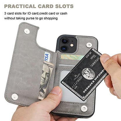 ONETOP for iPhone 12 & iPhone 12 Pro Wallet Case with Card Holder,Gray | Kickstand,ID/Cash Holder,Case Wallet with Card Slots,Double Magnetic Clasp,Durable PU Leather Shockproof Cover for Women Men - color: Gray