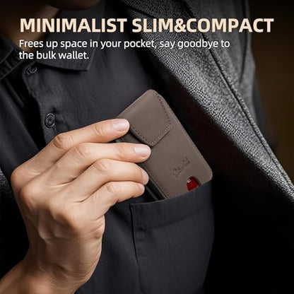 Zitahli Slim Wallet for Men and Women 6-8 Cards Minimalist Leather Credit Card Holder Front Pocket RFID Blocking Gifts Ideal Choice - color: CH Brown