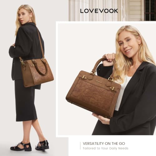 LOVEVOOK Purses and Handbags for Women, Tote Shoulder Bag Satchel Purse and PU Leather Top Handle for ladies - color: Retro Embossed Brown