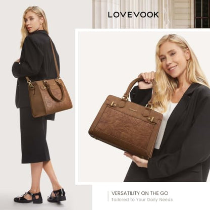 LOVEVOOK Purses and Handbags for Women, Tote Shoulder Bag Satchel Purse and PU Leather Top Handle for ladies - color: Retro Embossed Brown
