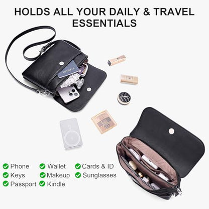 RFID Crossbody Bags for Women Vegan Leather with 2 Straps White | Purse Shoulder Bag Travel Cell Phone - color: Black