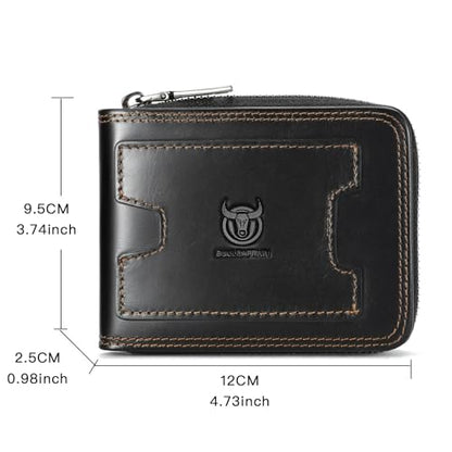 LUKZIJAES Mens Wallets Genuine Leather RFID Blocking with Zipper Wallet for Men Large Capacity 14 Card Slots, ID Window & Coin Pocket for Travel (#15-Black) - color: #15-Black