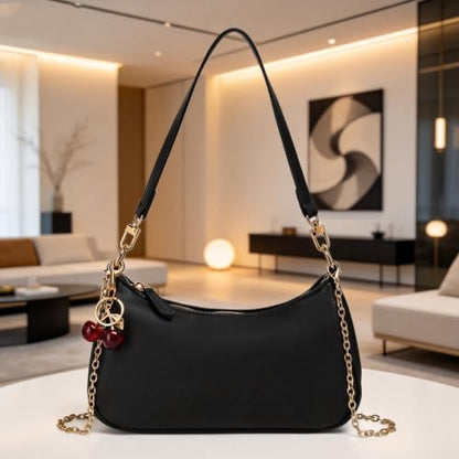 Dreubea Women's Leather Minimalist Crossbody Top Handle Underarm Shoulder Bag with Charm - color: Black