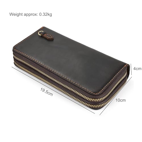 Genuine Leather Long Wallet for Men, Large Capacity Purse Clutch Bag Handbag Checkbook Cash Credit Cards Phone Holder | Large Capacity - color: 1009-Dark Brown