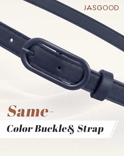JASGOOD Women Skinny Belt for Jeans Dresses Fashion Thin Waist Belt with Oval Pin Buckle 0.7" Width - color: Navy Blue, size: Fit waist size 36''-40''