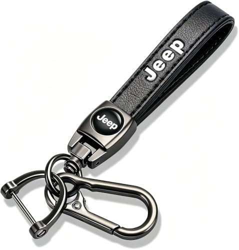 Leather Car Key Chain for Jeep Grand Cherokee Wrangler Compass Renegade Patriot Grand Comander Series Keyring Keychain Accessories Family Present(Black) - color: Black-08