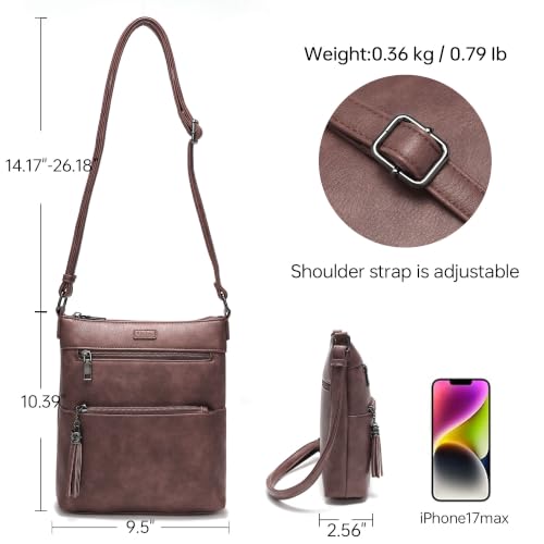 Medium Crossbody purses for women Leather Travel Crossbody Bag | Multi Compartments&pockets,Soft Leather,adjustable strap,organized,lightweight,with tassel,for Travel,Everyday - color: Coffee