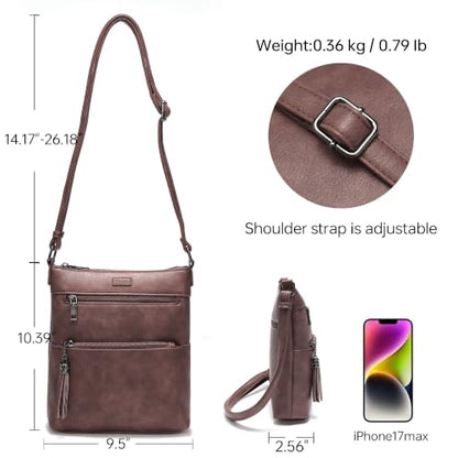 Medium Crossbody purses for women Leather Travel Crossbody Bag | Multi Compartments&pockets,Soft Leather,adjustable strap,organized,lightweight,with tassel,for Travel,Everyday - color: Coffee