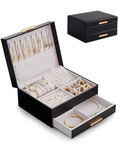 Lolalet 2-Layer Jewelry Box Organizer Holder for Women Girls Mom -Black | Jewelry Storage Case with Drawers for Necklaces Ring Earrings Bracelet Watch, Gifts Choice for Mom Mother’s Day - color: Black, size: 2-Layer