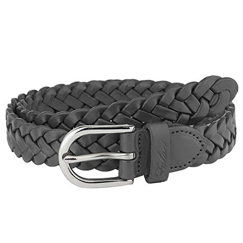Falari Women's Leather Braided Belt Stainless Steel Buckle - color: Dark Grey, size: XL 42-44 (fit waist 40-42)