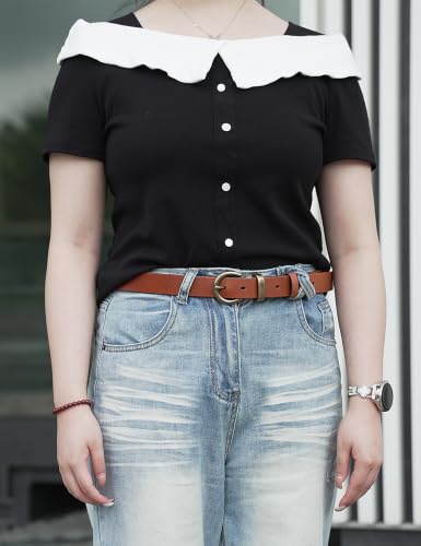 Women's Genuine Leather Belt Solid Brass Buckle | 1.1 Inches Wide,Genuine Cowhide Leather, Soft & Durable, Casual Everyday Style, Fits Jeans Pants, Circle Buckle - color: Tan, size: L (Waist 36-40 Inches)