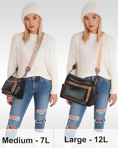 Bluome Crossbody Purses for Women, Medium Large Faux Leather Crossbody Bags Lightweight Sling Bag Shoulder Handbags - color: Black&brown, size: Medium 7L