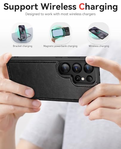 OCASE for Samsung Galaxy S25 Ultra Detachable Wallet Case, Black | 2-in-1, Card Holder, RFID Blocking, Stand, Wrist Strap, Shockproof, Wireless Charging, Magnetic, PU Leather Flip Phone Cover - color: Black, size: Samsung Galaxy S25 Ultra
