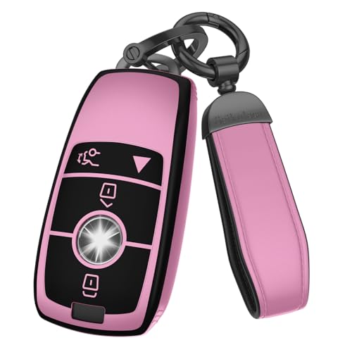 for Mercedes Benz Key Fob Cover Accessories- Matte TPU Key Fob Cover with Leather Keychain for 2017-2023 E-Class 2018-2021 S-Class 2019-2023 A-Class C-Class G-Class. (Iceberry Powder, Model-1) - color: Iceberry powder-Model 1, size: Model-1