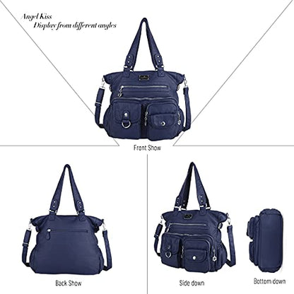 Angel Kiss Large Purses for Women Soft PU Leather Hobo Bag for Women Shoulder Bags - color: Blue