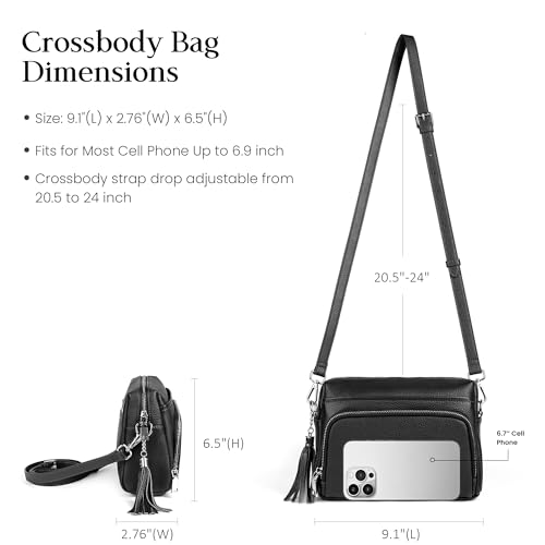 befen Genuine Leather Crossbody Bags for Women Leather Wallet Travel Purse | Real Leather, Purse with Built in Wallet, RFID Blocking Card Slots, Crossbody Bag with Wallet, Detachable Shoulder Strap - color: Black
