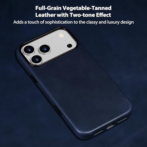 Belemay Vegetable-Tanned Leather Case for iPhone 17 Pro, Navy Blue - color: Midnight Blue, size: iPhone 17 Pro