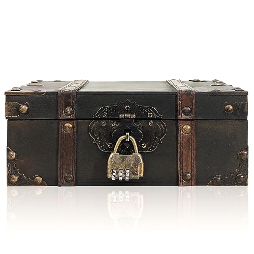Wooden Box with Lid Vintage Treasure Chest with Hinged Lid Decorative Lock box Keepsakes Boxes (XL) - size: XL