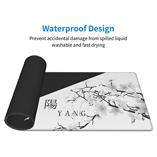 Japanese Large Gaming Mouse Pad, Cherry Blossom Pattern | Black and White Design XL Mousepad with Nonslip Rubber Base & Stitched Edges, Big Desk Mat for Keyboard-31.5x11.8 Inch - color: Japanese Black White Cherry Blossom, size: 31.5" x 11.8"