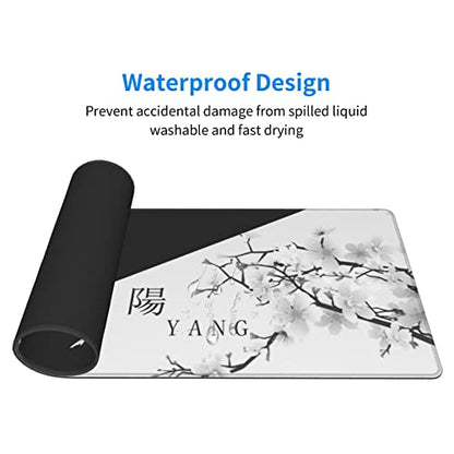 Japanese Large Gaming Mouse Pad, Cherry Blossom Pattern | Black and White Design XL Mousepad with Nonslip Rubber Base & Stitched Edges, Big Desk Mat for Keyboard-31.5x11.8 Inch - color: Japanese Black White Cherry Blossom, size: 31.5" x 11.8"