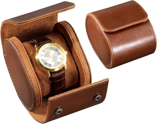 ROSELLE Single Watch Case for Men and Women - Watch Roll Travel Case | Premium Leather and Suede Lining|Storage Organizer and Display,Gift(Brown-1) - color: Brown-1