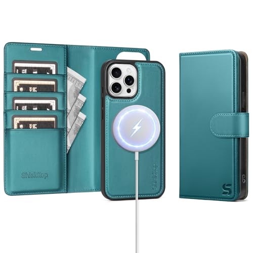 Shieldtop Compatible with Magsafe Magnetic 2 in 1 Detachable iPhone 12 Pro Wallet Case with Card Holder Credit Slots Men Women,PU Leather RFID Blocking Flip Kickstand for Apple 12 6.1",Blue Green - color: Blue Green, size: iPhone 12 - 6.1"/iPhone 12 Pro -