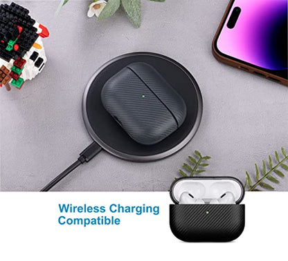 LOPIE Handmade Compatible with AirPods Pro 3rd Generation Case Cover (Not for Pro 2nd Gen), Made of Vegan Leather, Carbon Fiber Style, Protective Hard Shell Cover for AirPods Pro 3 - Black - color: [Carbon Fiber Style]-Black