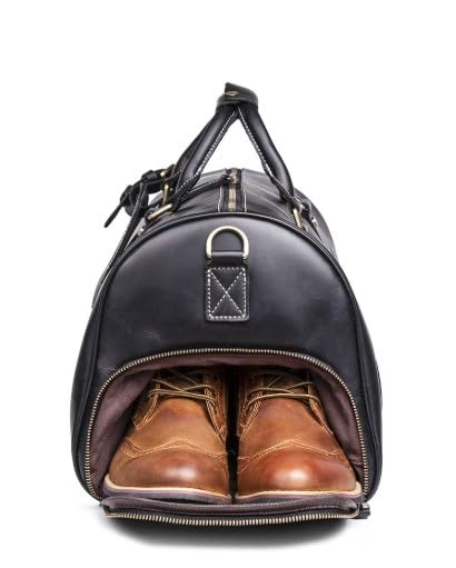 Large Duffel Luggage leather Travel Bag Duffel bag Gym Bag Airplane cabin Approved Carry On Overnight Leather Weekender Mens Duffle Bag For Men and Women 22 Inch (Black)