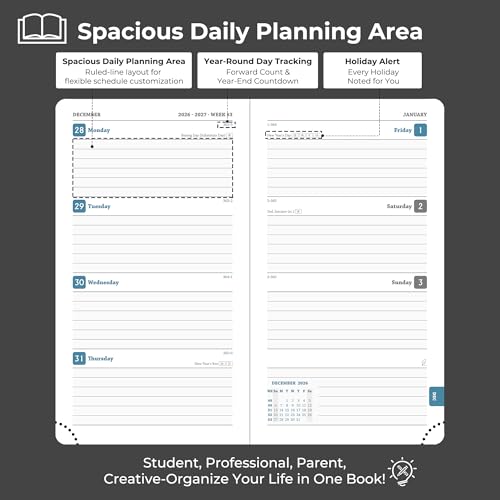 Weekly Monthly 2026-2027 Planner (July 26-Dec 27),6.5"x3.75" | 18 Months Agenda Plan with Month Tabs & Pocket,Expenses/Note Pages, Academic Calendar with Vegan Leather Cover,Black - color: Black, size: Pocket-6.5" x 3.75"