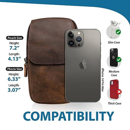 Leather Men Cell Phone Holster Wallet Case with Belt Clip Travel Messenger Bag Waist Pouch Crossbody Purse Fits for iPhone 17 Pro Max 16 Pro Max 15 Pro Max Samsung Galaxy S25 Ultra (Coffee) - color: Coffee
