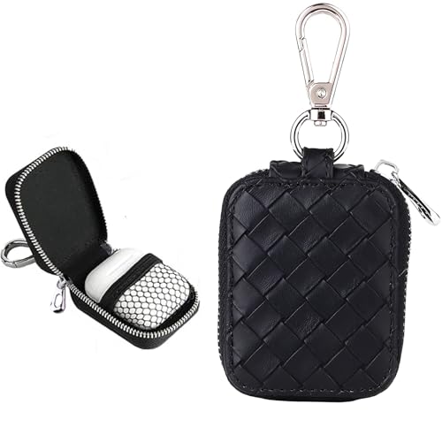 Earbud Case, Headphone Storage Case with Keychain EB-1 Lattice Black | PU Leather Zipper Carrying Pouch Bag for USB Cable, Wired Earphones and AirPods Pro 2/ Pro 3/ AirPods 4/3/ 2/1 - color: Cable Lattice Black