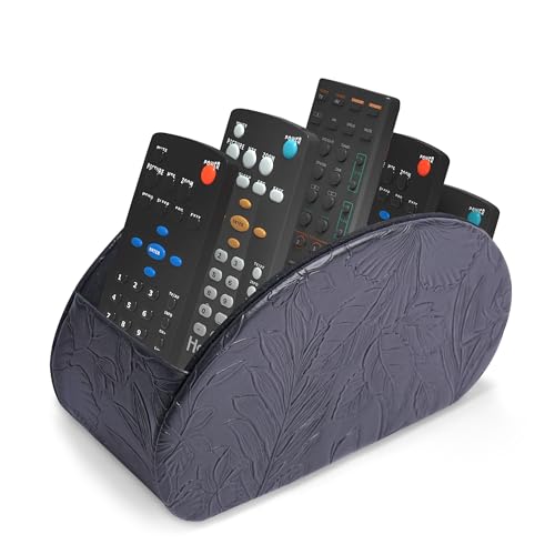 Remote Control Holder, PU Leather Remote Caddy Desktop Organizer with 5 Spacious Compartments for TV Remotes/Media Controllers/Office Supplies (1-Carved Black - color: 1-Carved Black