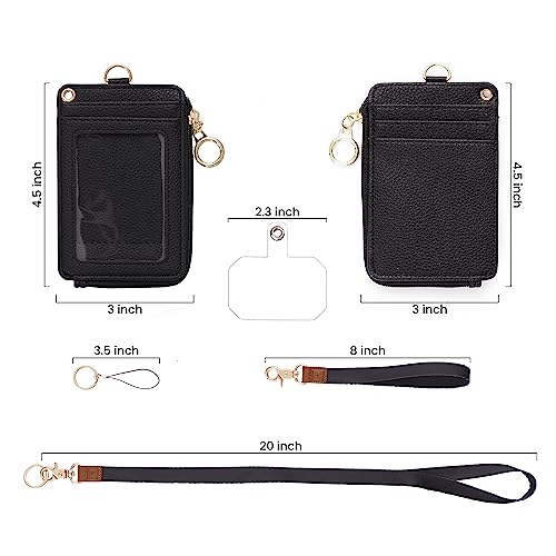 MONDO DESIGNS 2-in-1 ID Badge Holder with Lanyard - Multi-Use Lanyard Keychain Wallet for Women, Small Keychain Wristlet Wallet with Strap & Lanyards for ID Badges, Phone & Card Holder - Black - color: Black