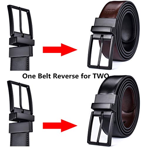 beltox fine Men's Dress Belt Leather Reversible 1.25" Wide Rotated Buckle Gift Box - color: Black/Brown Belt With 0440 Black Buckle, size: 36-37