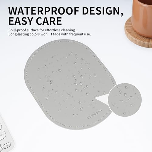 Small Mouse Pad for Laptop – 3 Shapes: Rectangle, Oval & Waterdrop | Vegan Leather Mini Travel Mouse Pad with Hand-Edge Finishing & Fine Stitching, Waterproof, Non-Slip - color: Oval-Mist Gray, size: 7.7" x 5.7"